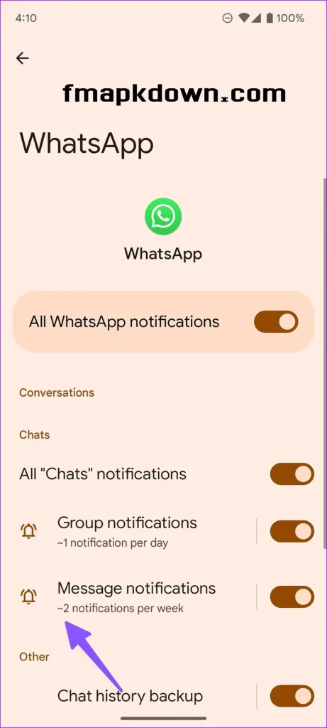 For notification customization, click on any contact or group name.